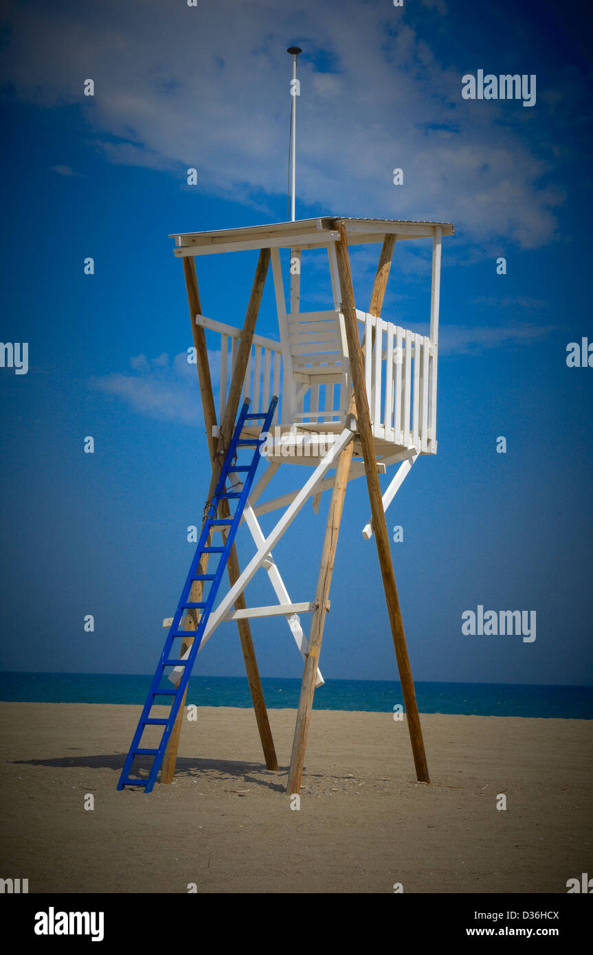 Mojacar, Strand, Rettungsschwimmer Strand Turm, Provinz Almeria, Andalusien, Spanien, Europa Stockfoto