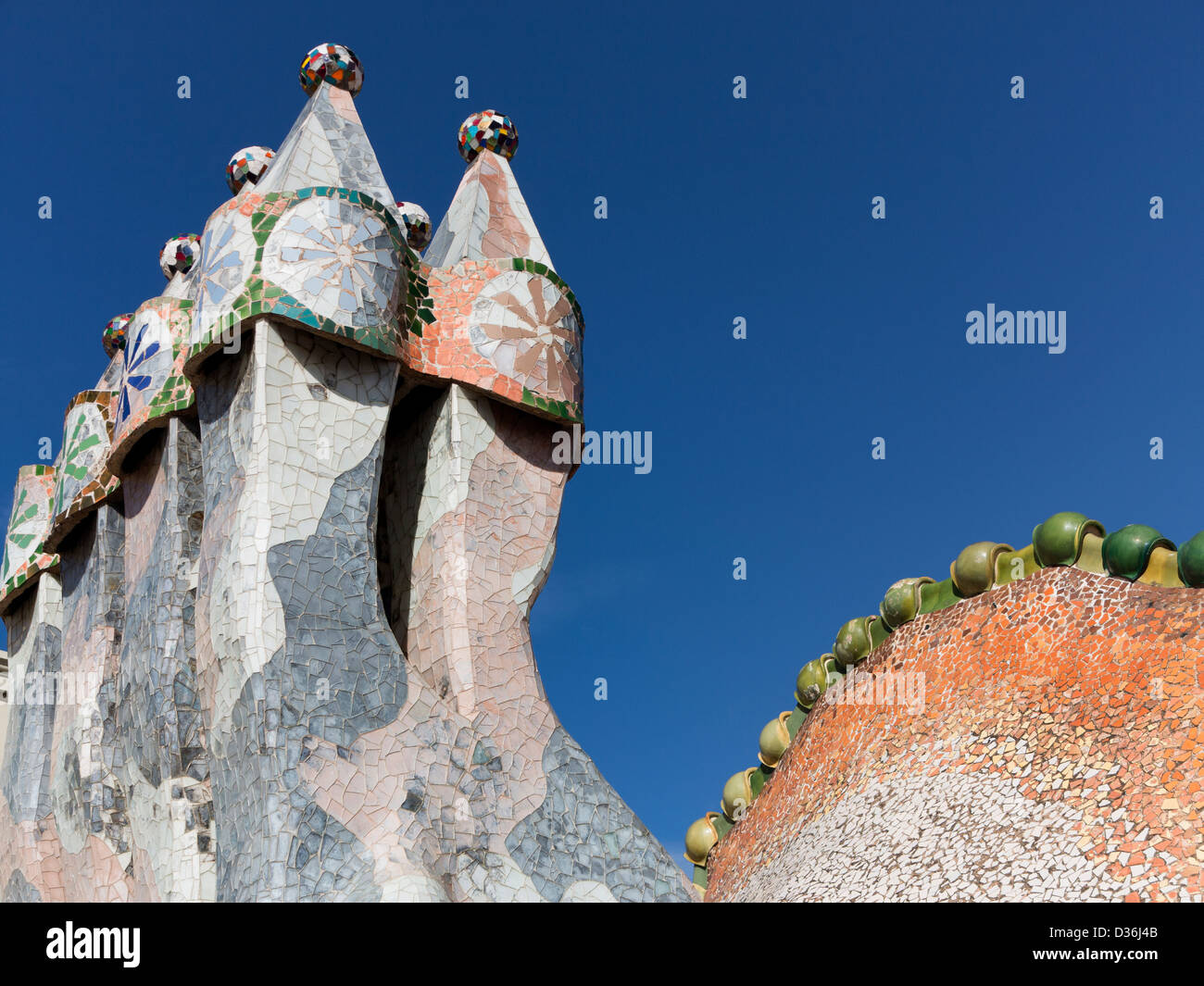 Dacharchitektur Casa Batllo, Antoni Gaudi, Barcelona Stockfoto