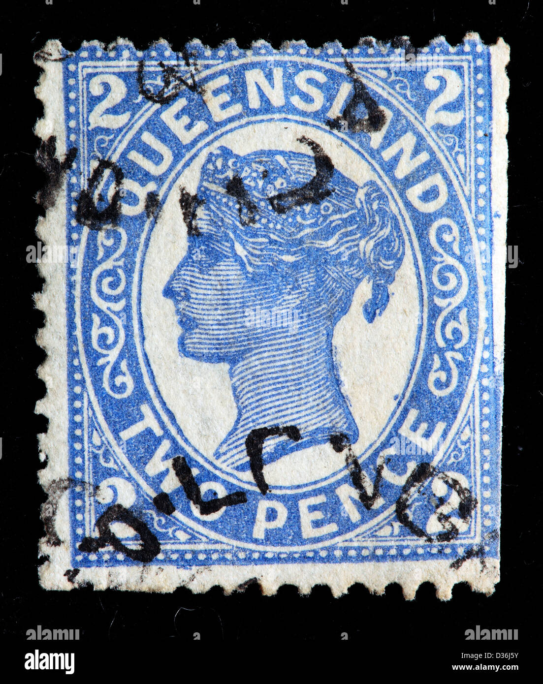 Königin Victoria, Briefmarke, Queensland, Australien, 1887 Stockfoto