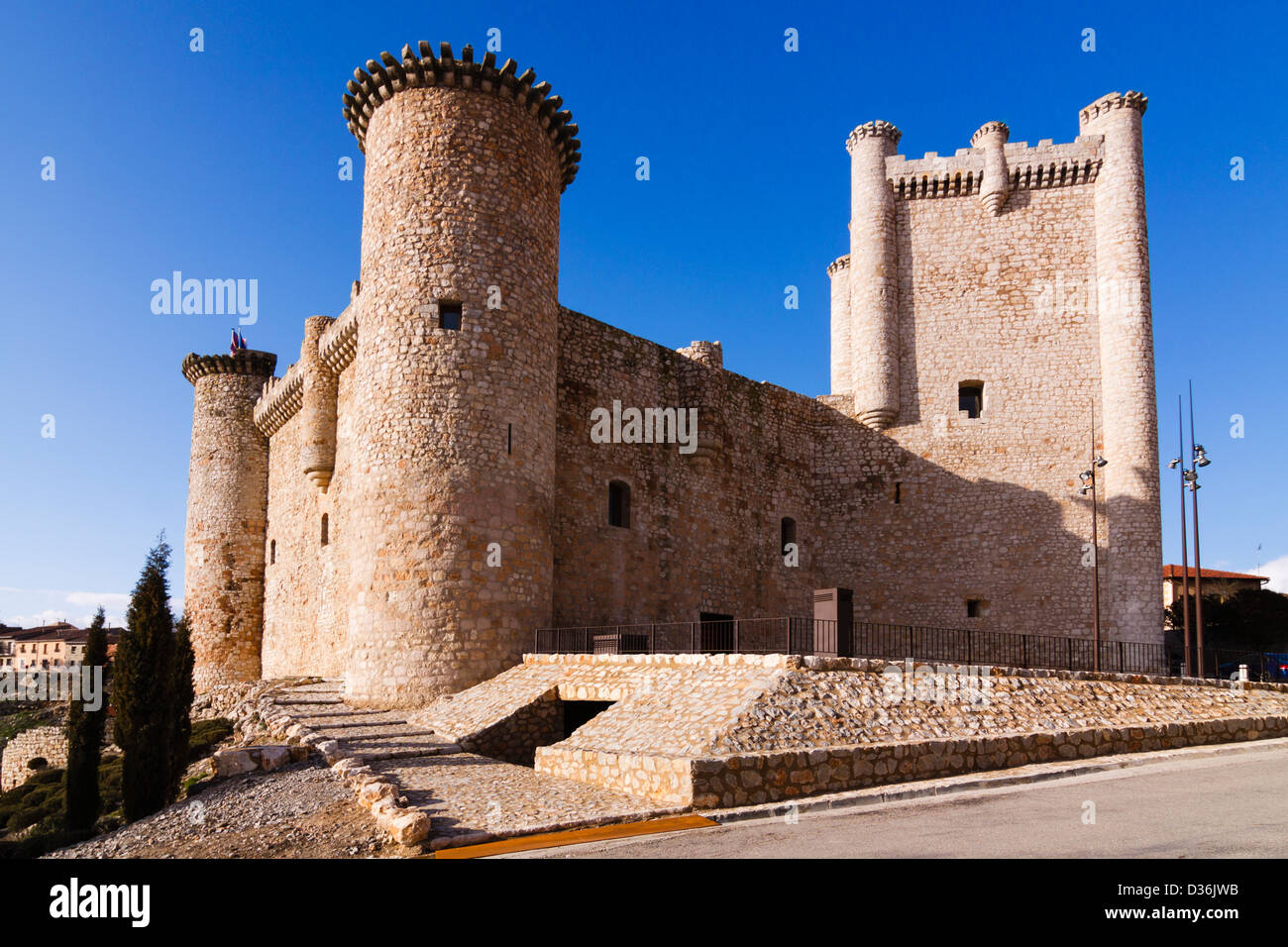 Templerburg in Torija, Alcarria, Guadalajara Provinz, Kastilien-La Mancha, Spanien. Stockfoto