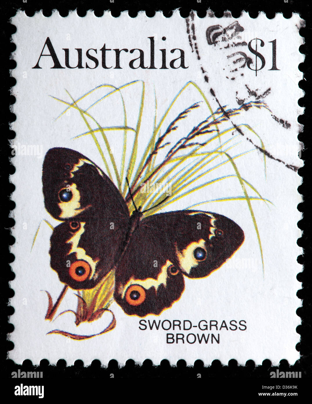 Schwert-Rasen braun, Briefmarke, Australien, 1983 Stockfoto