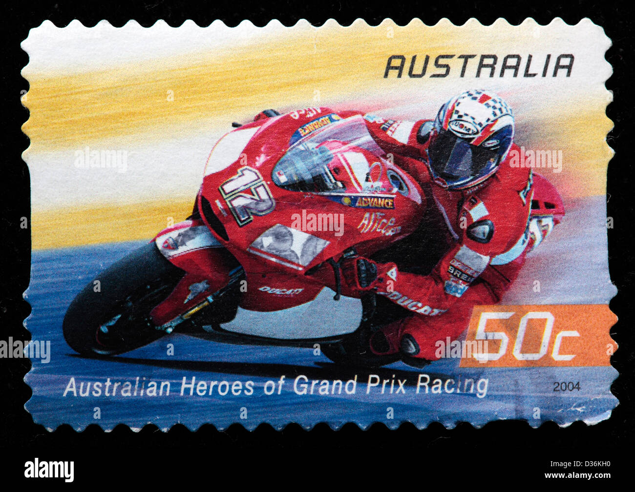 Grand Prix Motorradrennen, Briefmarke, Australien, 2004 Stockfoto