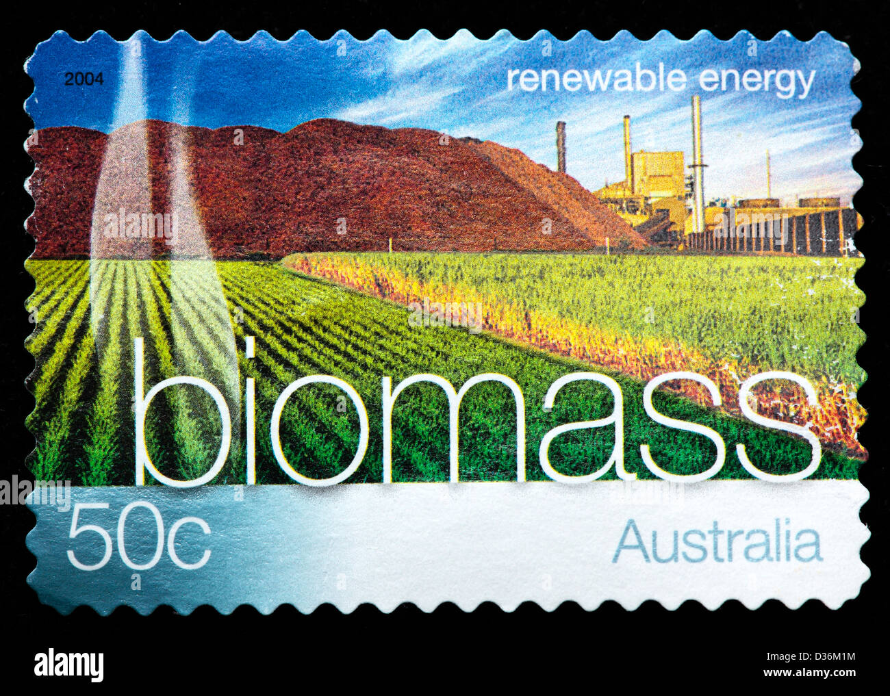 Biomasse, erneuerbare Energien, Briefmarke, Australien, 2004 Stockfoto