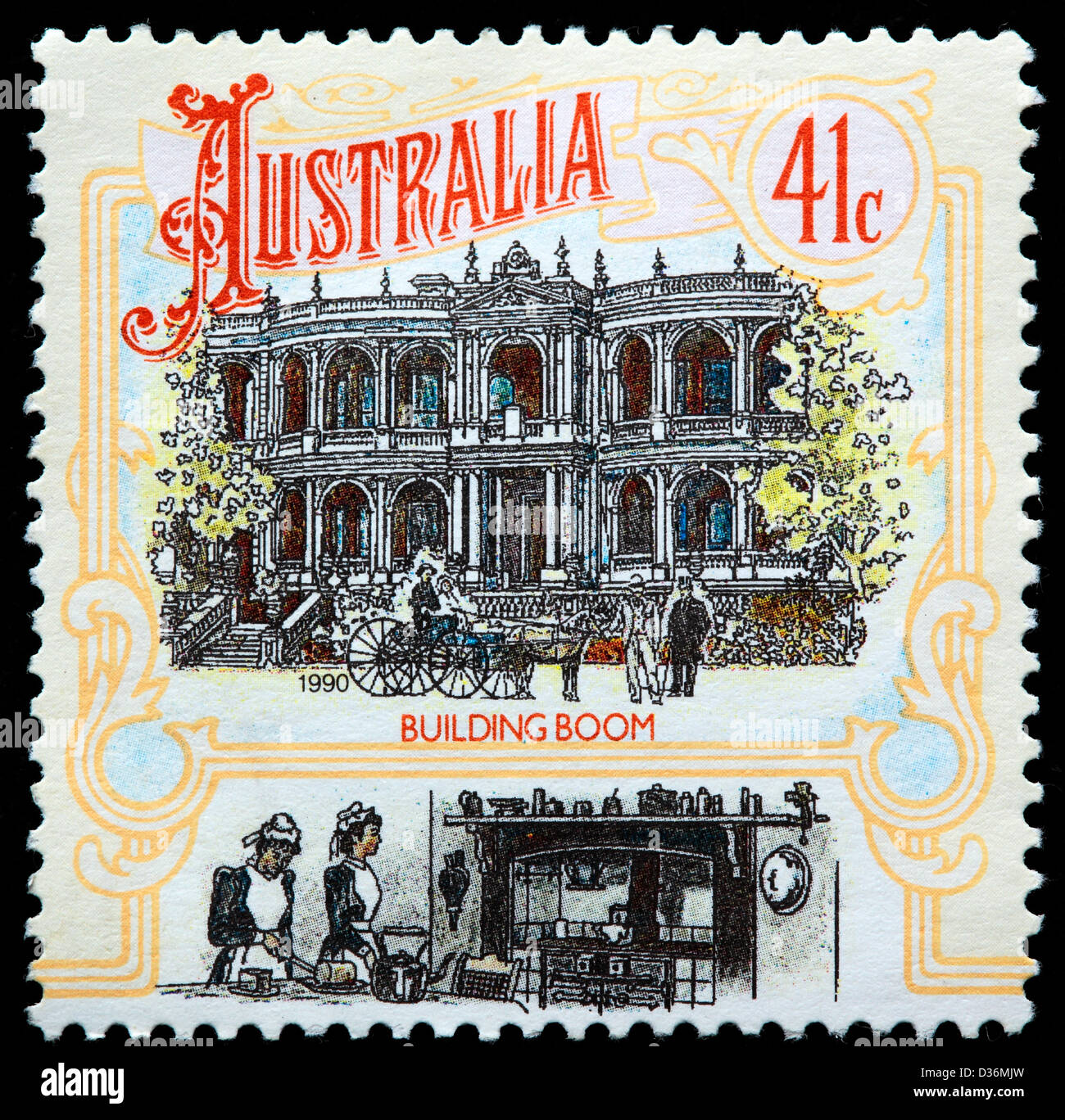 Bau-Boom, Briefmarke, Australien, 1990 Stockfoto