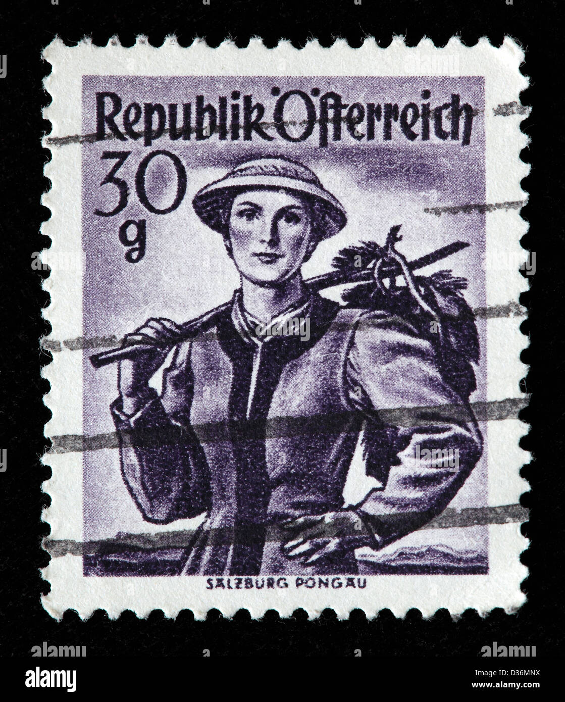 Salzburg, Pongau Kostüm, Briefmarke, Österreich, 1948 Stockfoto