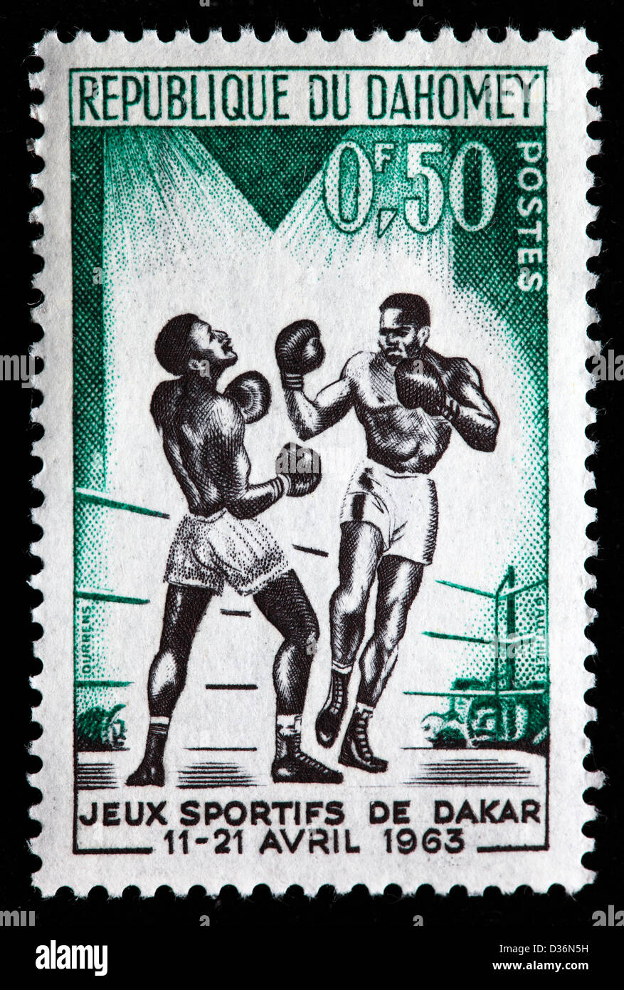 Boxer, Freundschaftsspiele, Dakar, Briefmarke, Dahomey, 1963 Stockfoto