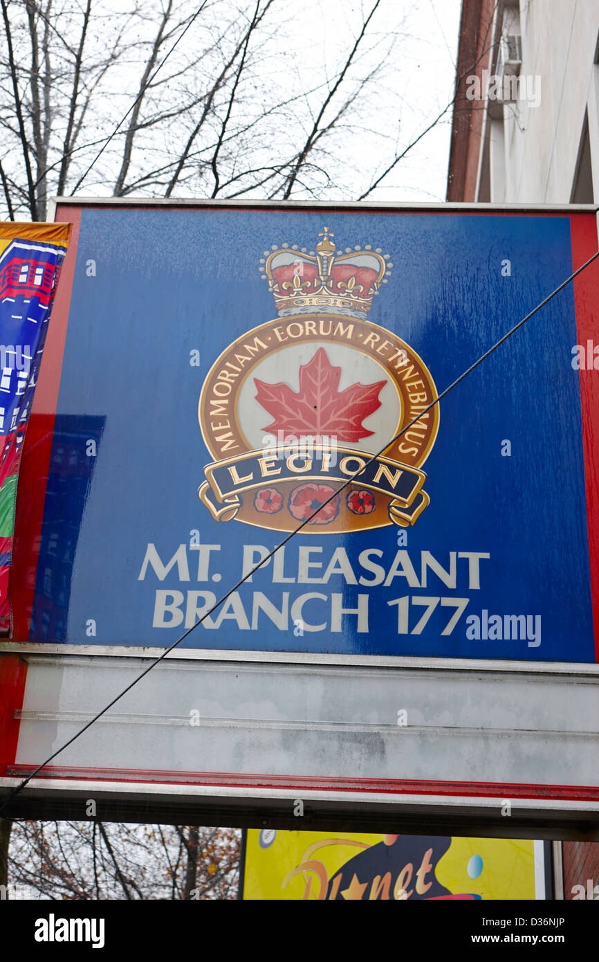 Royal canadian Legion unterzeichnen Mount Pleasant Vancouver BC Kanada Stockfoto