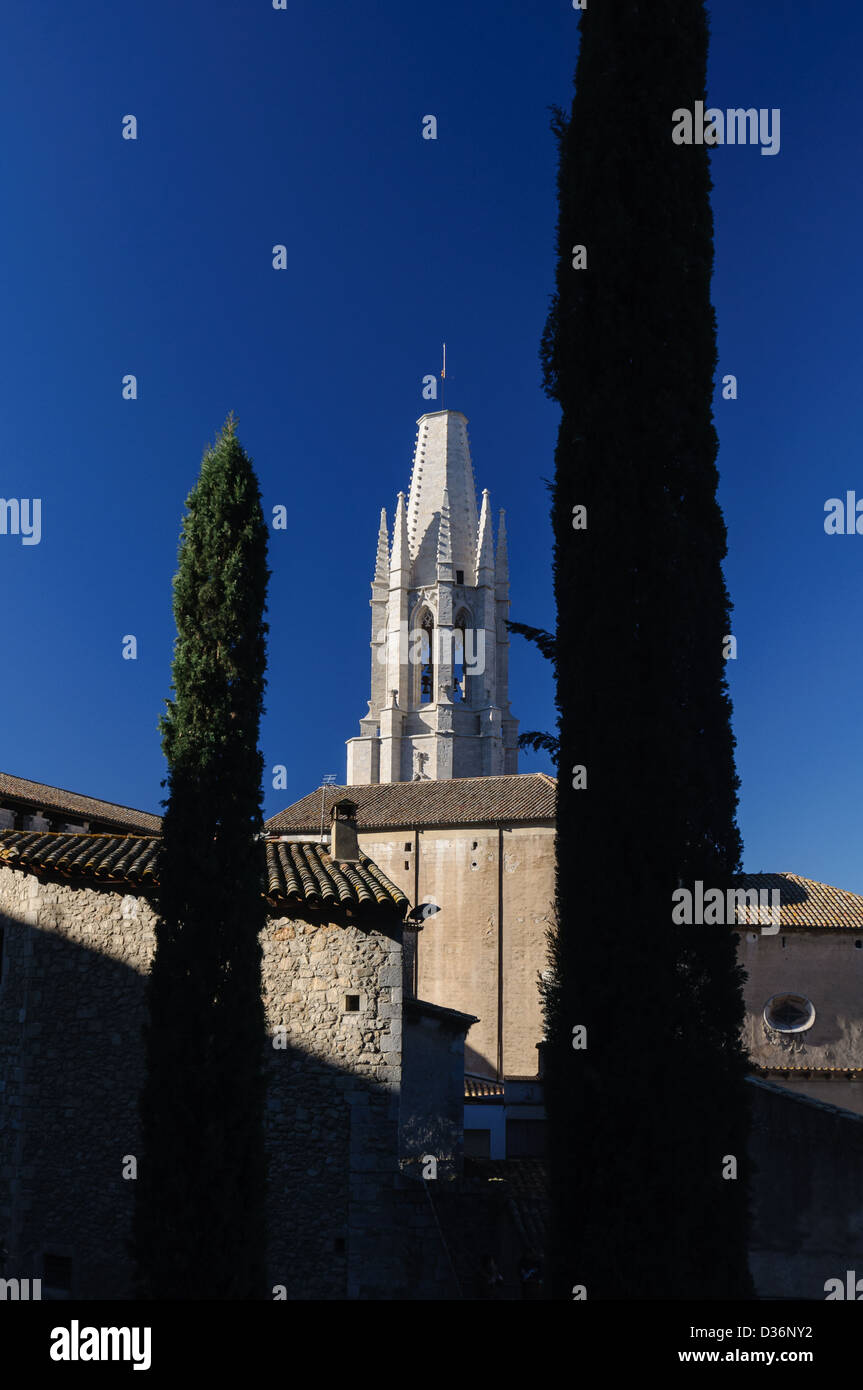 Kirche von Sant Feliu Turm in Girona, Katalonien, Spanien. Stockfoto