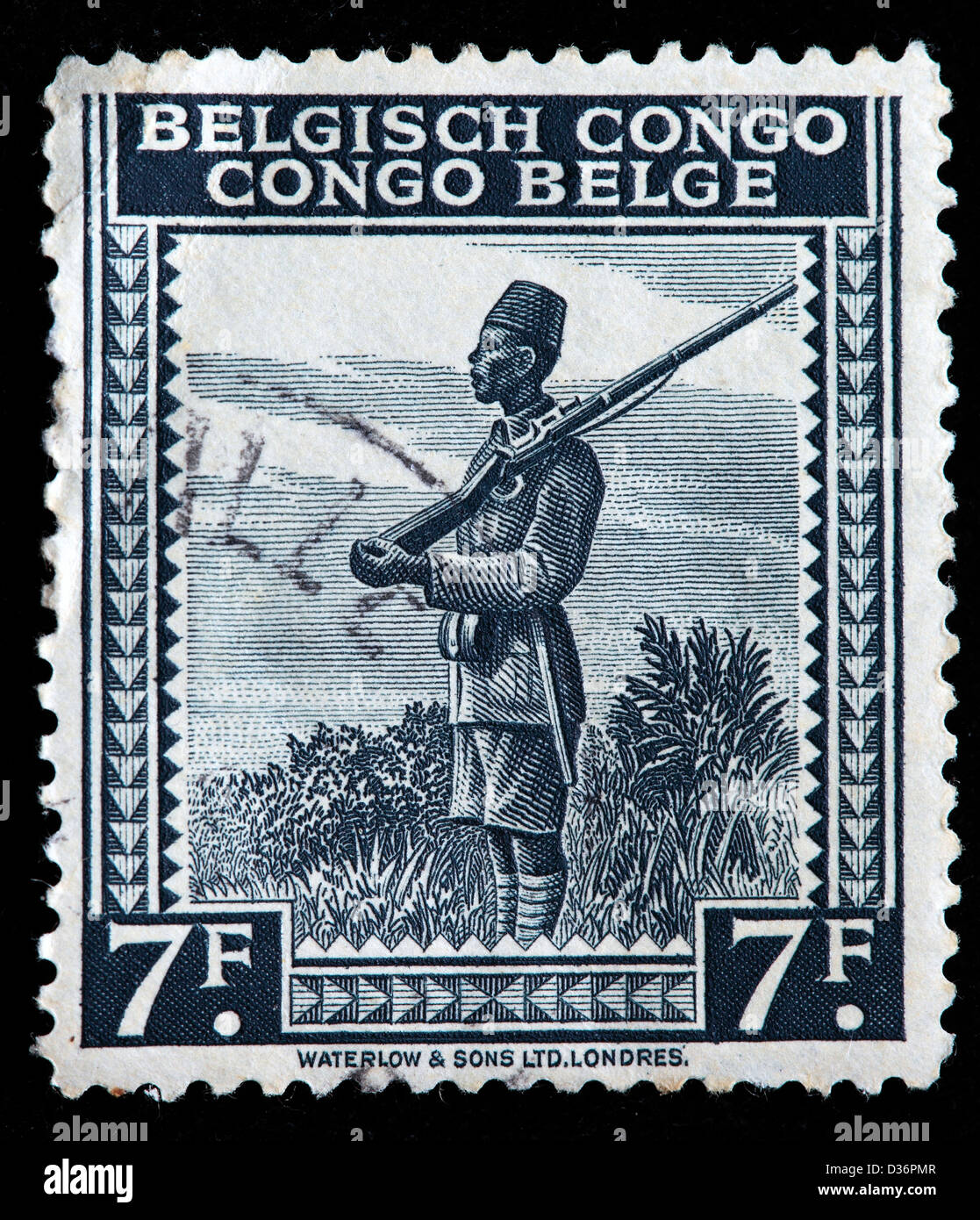 Askari Soldat, Briefmarke, Belgisch-Kongo, 1942 Stockfoto
