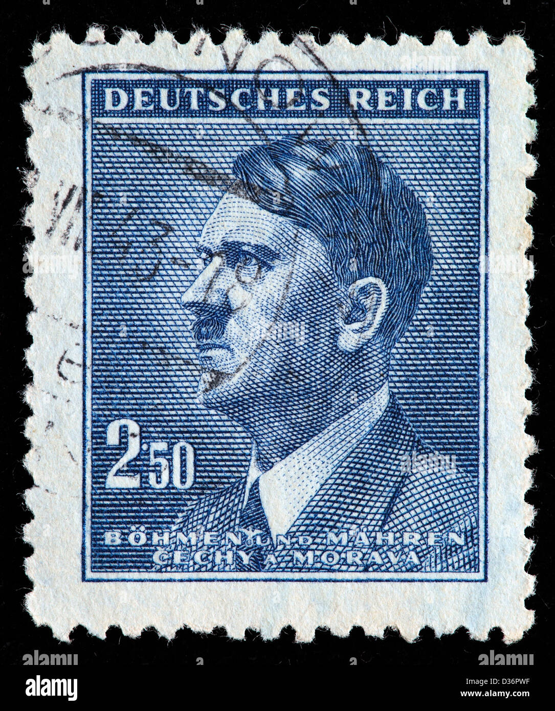 Adolf Hitler, Briefmarke, Tschechoslowakei, Böhmen und Mähren, 1944 Stockfoto