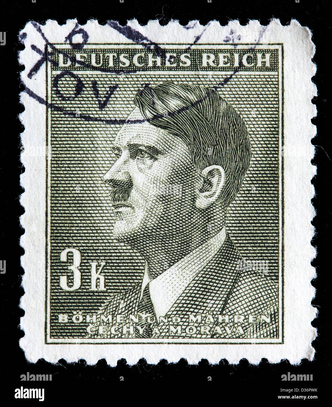 Adolf Hitler, Briefmarke, Tschechoslowakei, Böhmen und Mähren, 1944 Stockfoto