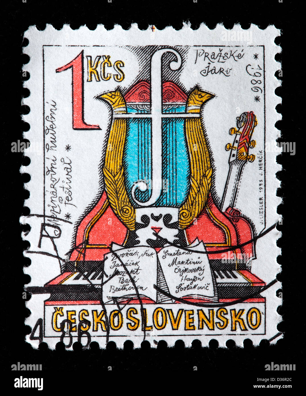 Von Prag Musikfrühling, Briefmarke, Tschechoslowakei, 1986 Stockfoto