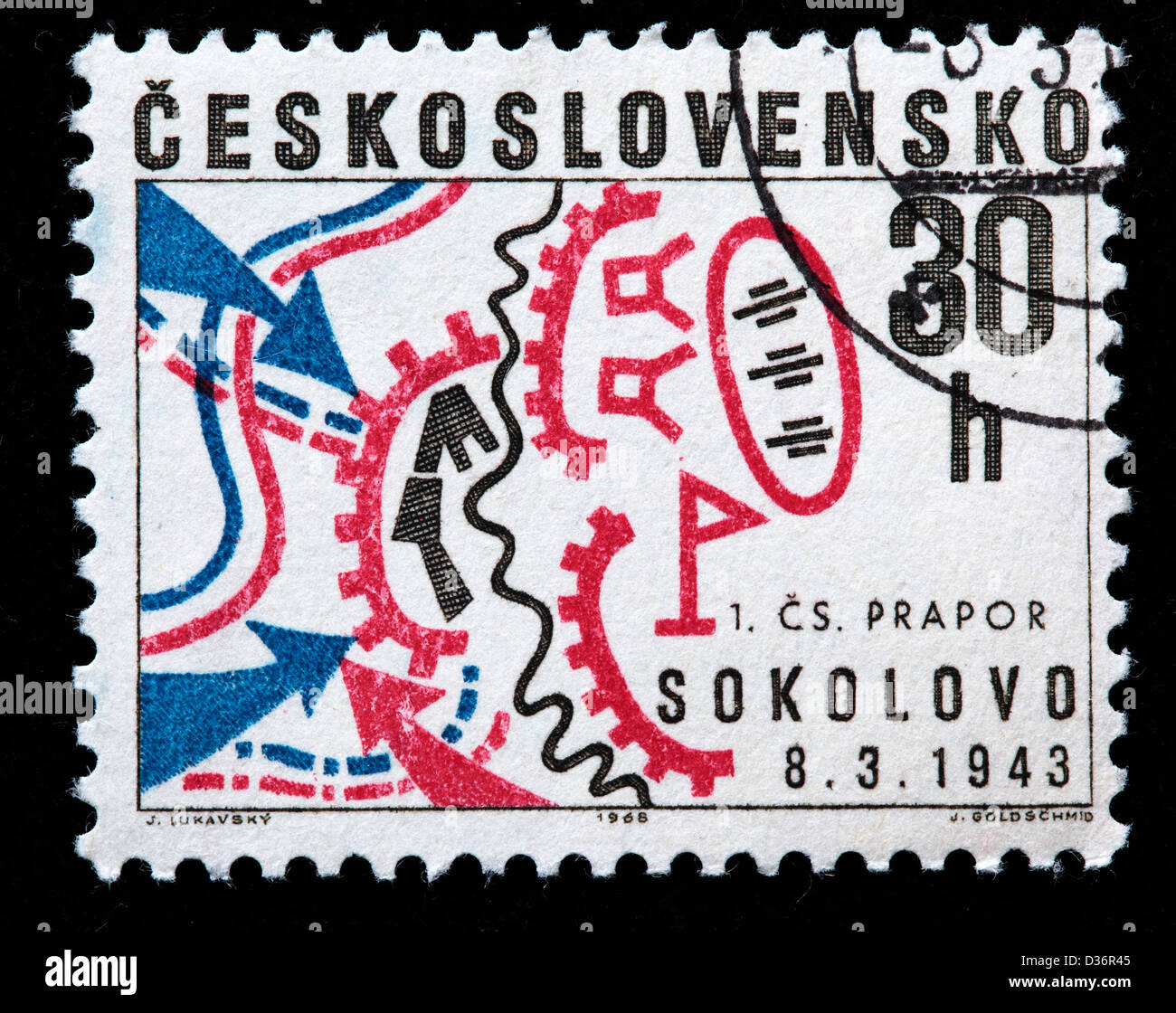 Karte der Schlacht von Sokolov, Briefmarke, Tschechoslowakei, 1968 Stockfoto