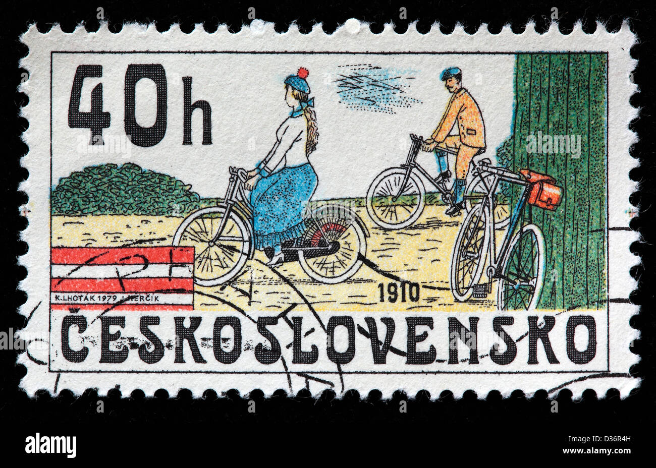 Oldtimer Fahrrad (1910), Briefmarke, Tschechoslowakei, 1979 Stockfoto