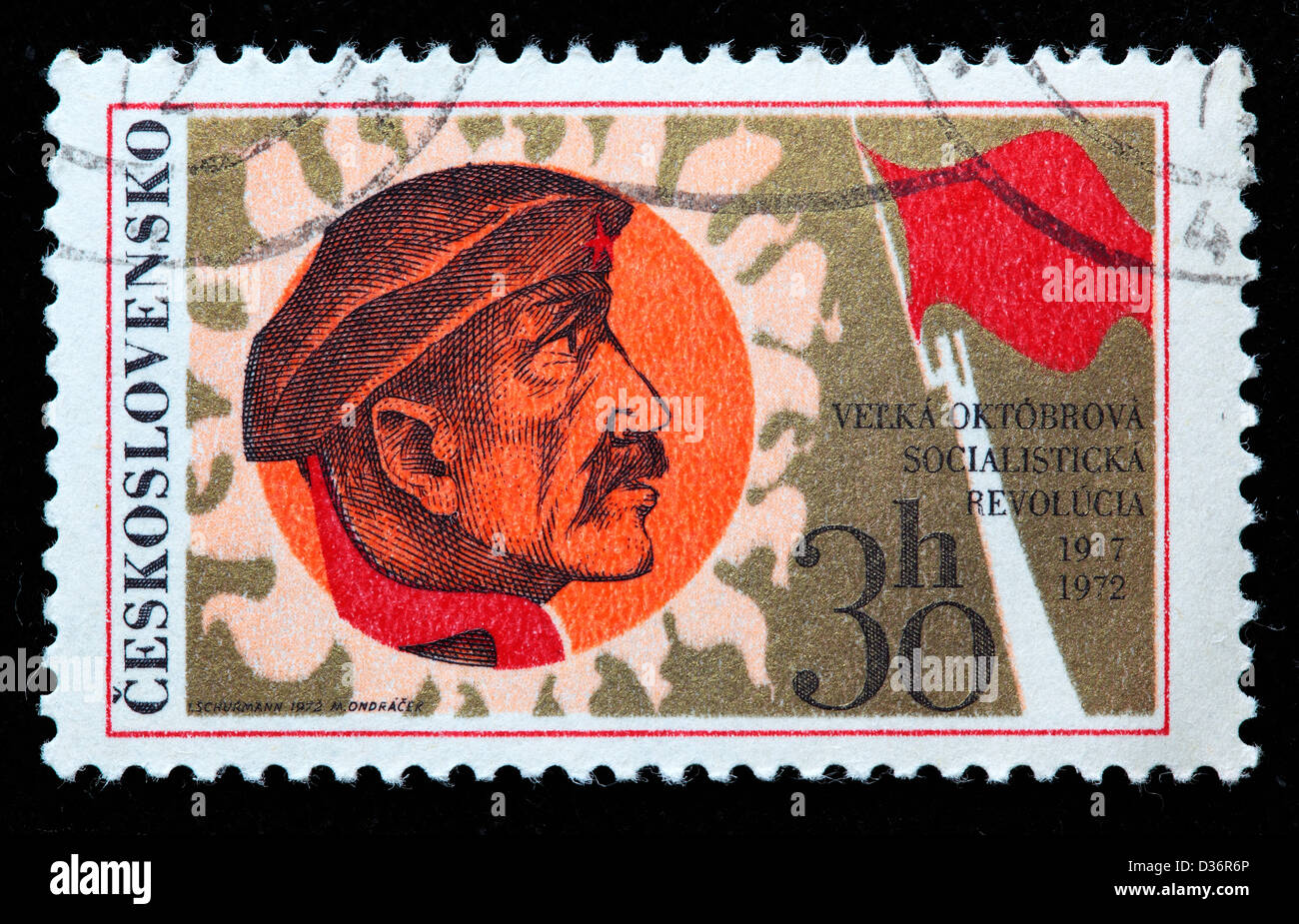 Jahrestag der russischen Oktoberrevolution, Briefmarke, Tschechoslowakei, 1972 Stockfoto
