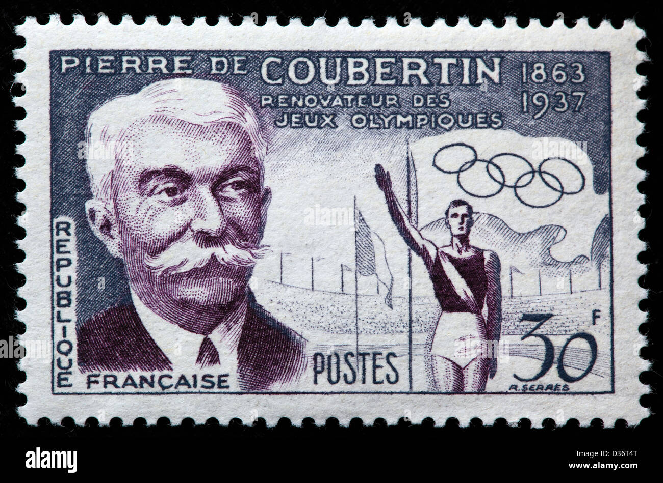 Baron Pierre de Coubertin, Briefmarke, Frankreich, 1956 Stockfoto