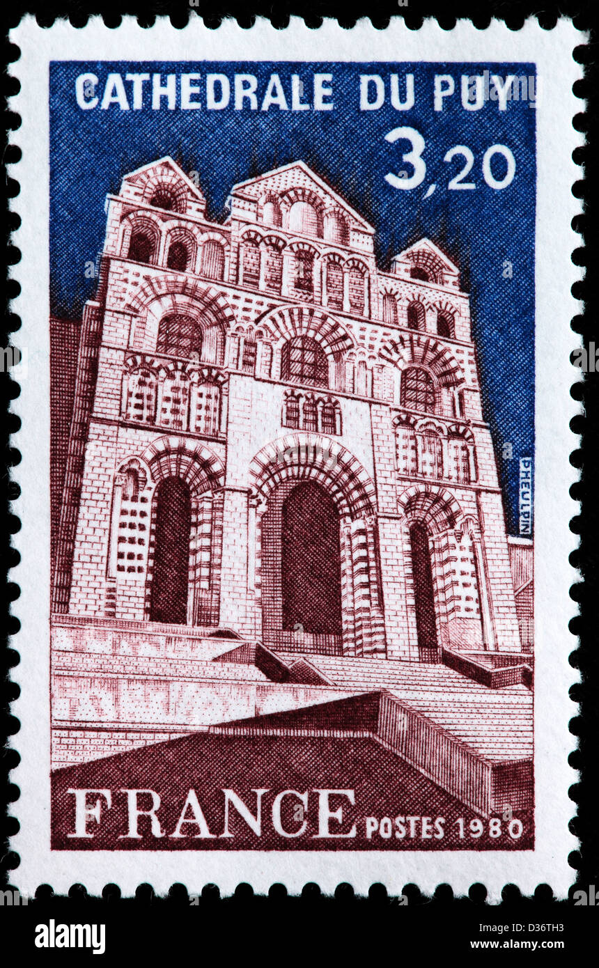 Le Puy Kathedrale, Le Puy-En-Velay, Auvergne, Briefmarke, Frankreich, 1980 Stockfoto