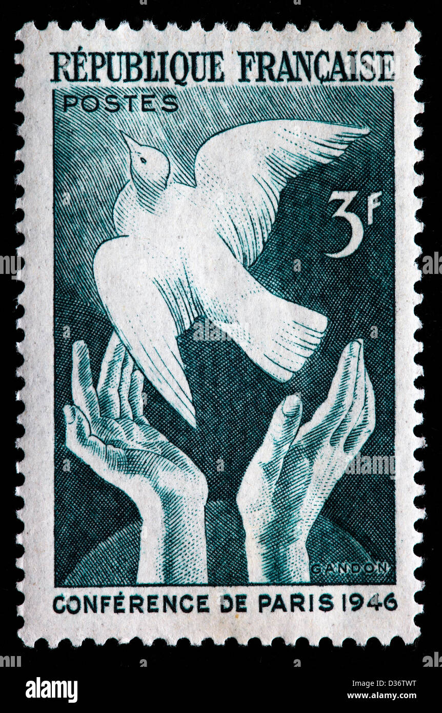 Erreichen für den Frieden, Briefmarke, Frankreich, 1946 Stockfoto