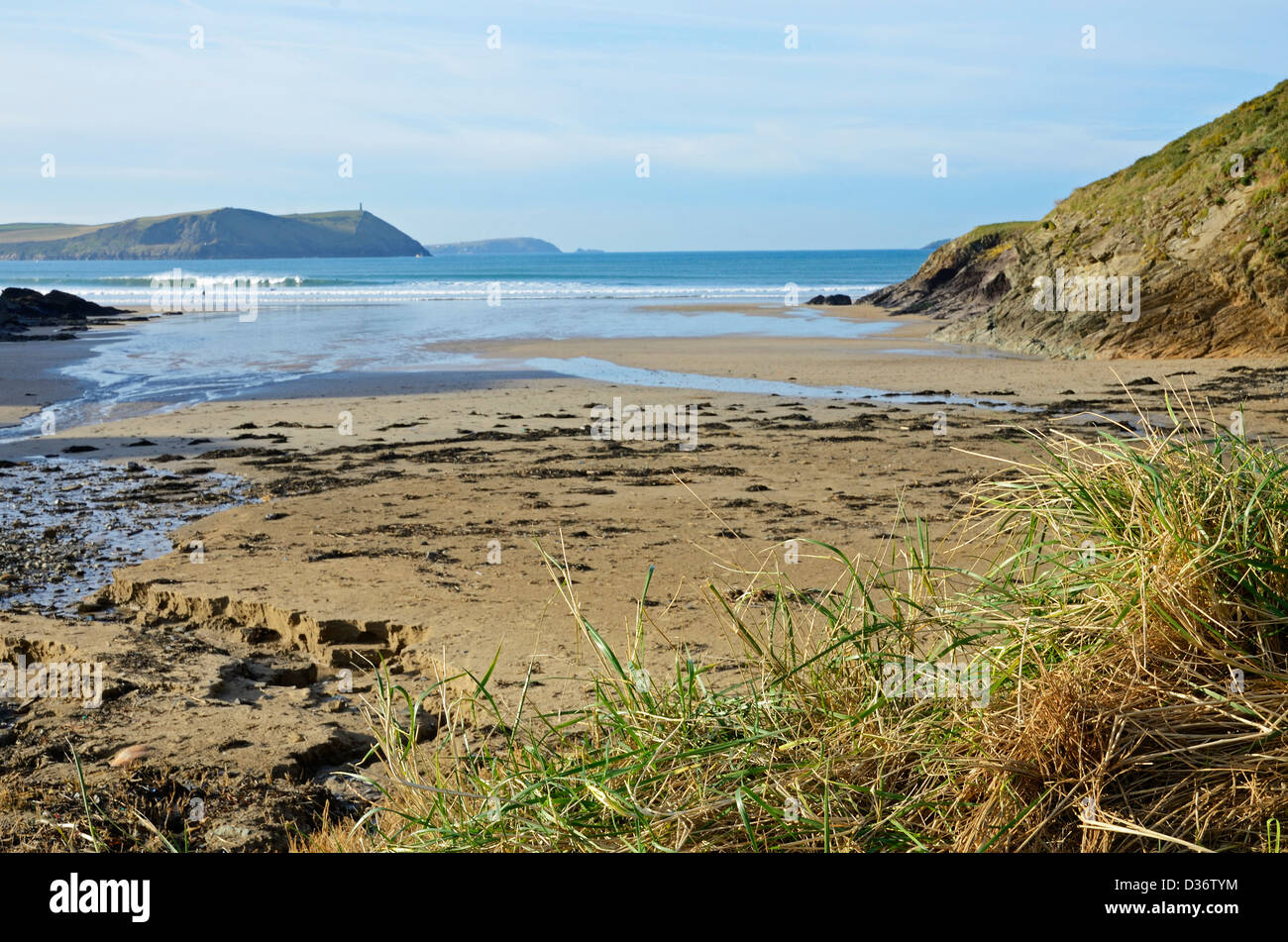 leeren Strand von Polzeath Cornwall im winter Stockfoto