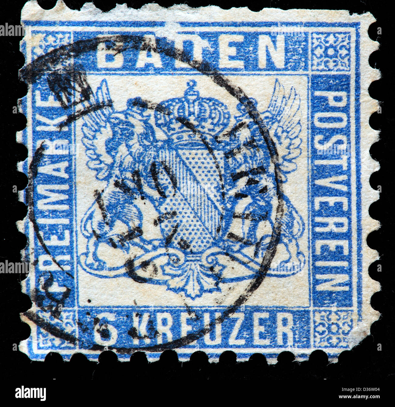 Wappen von Baden, Briefmarke, Deutschland, Baden, 1862 Stockfoto