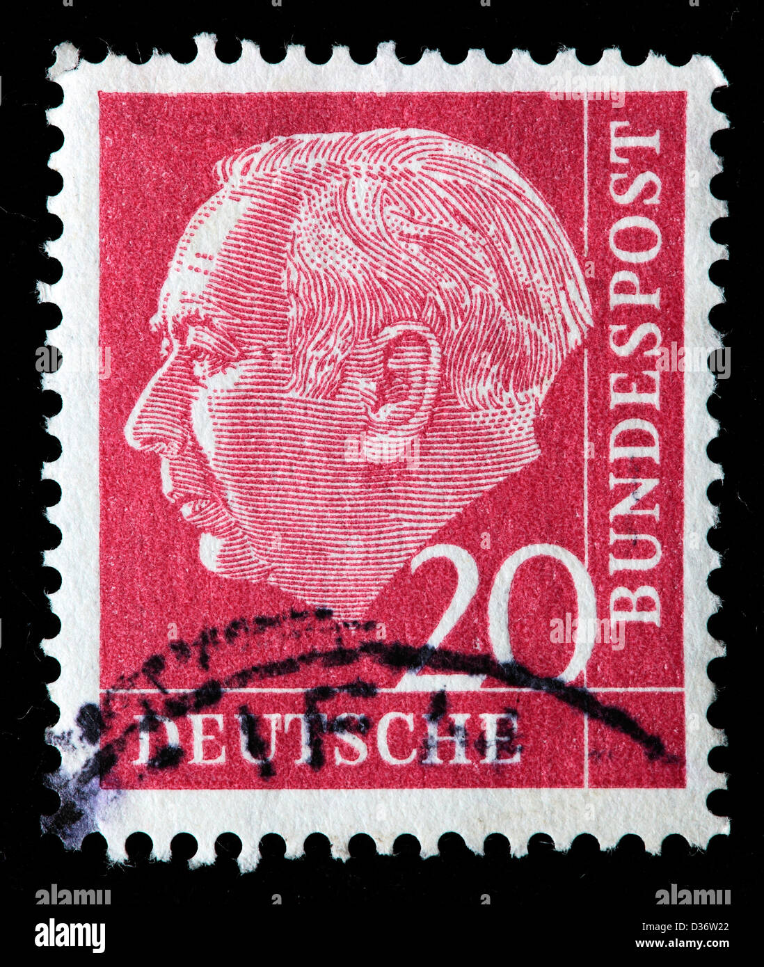 Präsident Theodor Heuss, Briefmarke, Deutschland, 1954 Stockfoto