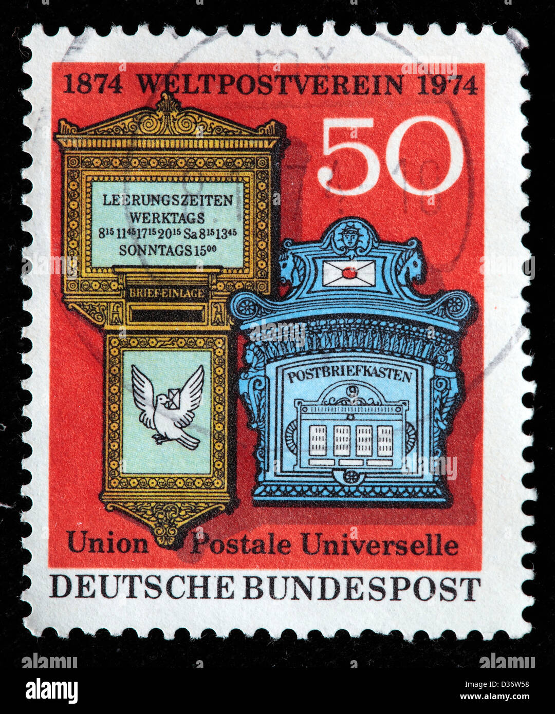 Schweiz und Deutschland des 19. Jahrhunderts Briefkästen, Briefmarken, Deutschland, 1974 Stockfoto