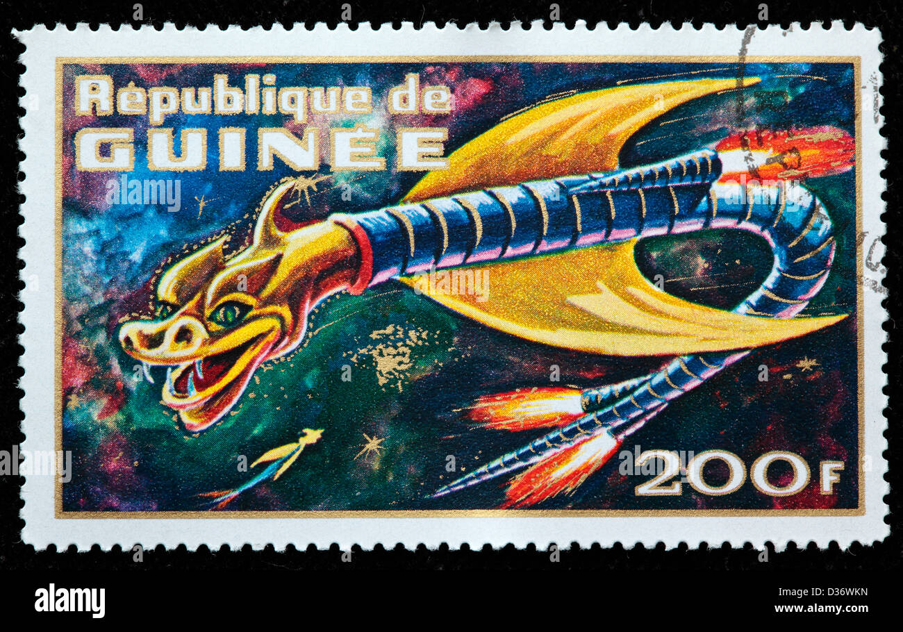 Drache, Briefmarke, Guinea, 1972 Stockfoto