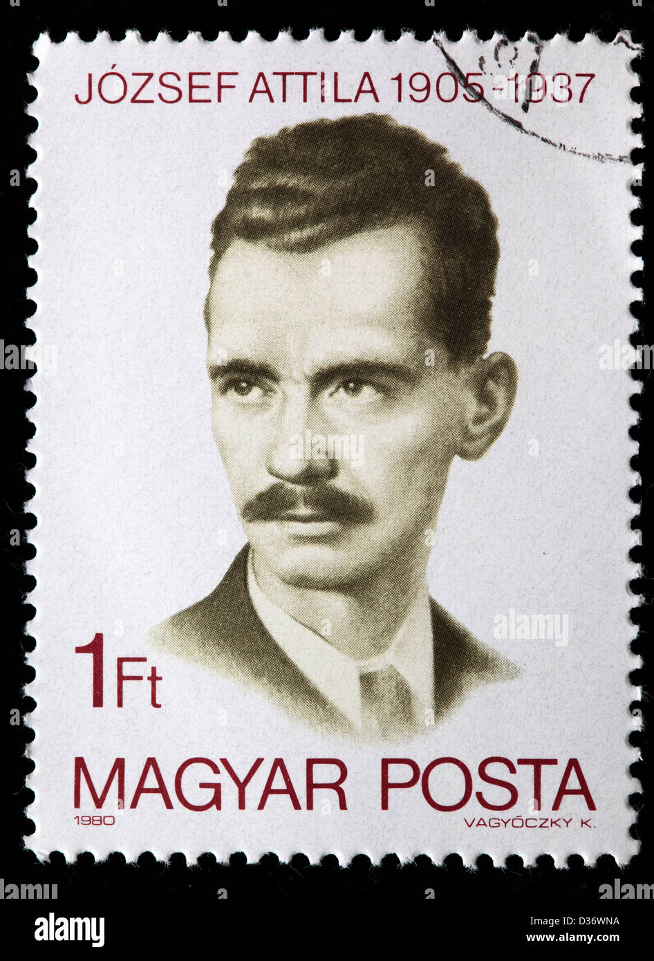 József Attila (1905-1937), Dichter, Briefmarke, Ungarn, 1980 Stockfoto