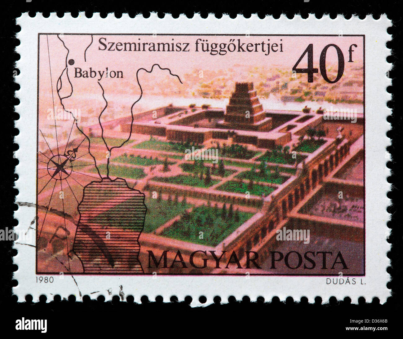 Hängenden Gärten der Semiramis, Babylon, Briefmarke, Ungarn, 1980 Stockfoto