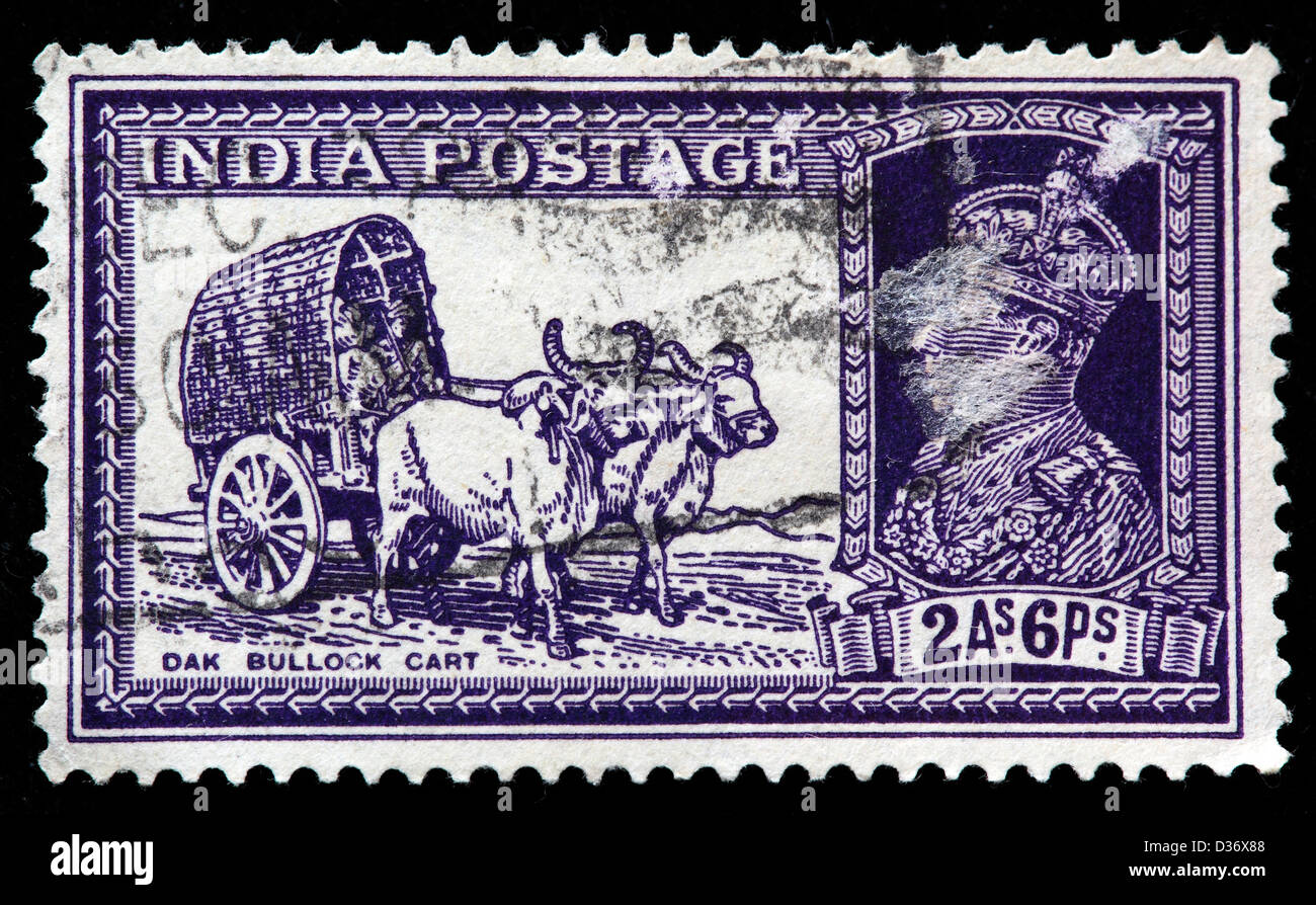 DAK Ochsenkarren, Briefmarke, Indien, 1937 Stockfoto