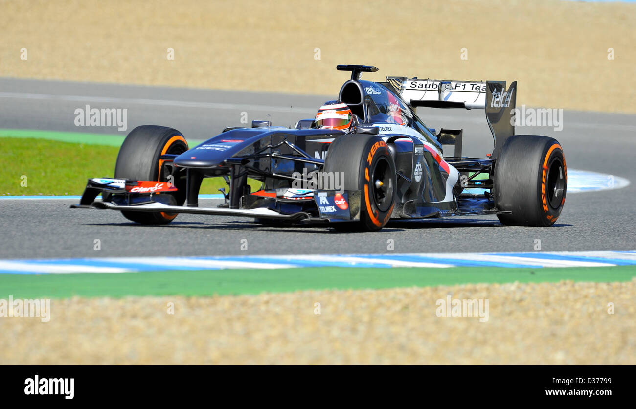 5.2.2013, Formel 1 Vorsaisontests Sitzungen in Jerez De La Frontera, Spanien---Nico HŸlkenberg (Hülkenberg), Sauber C32 Stockfoto