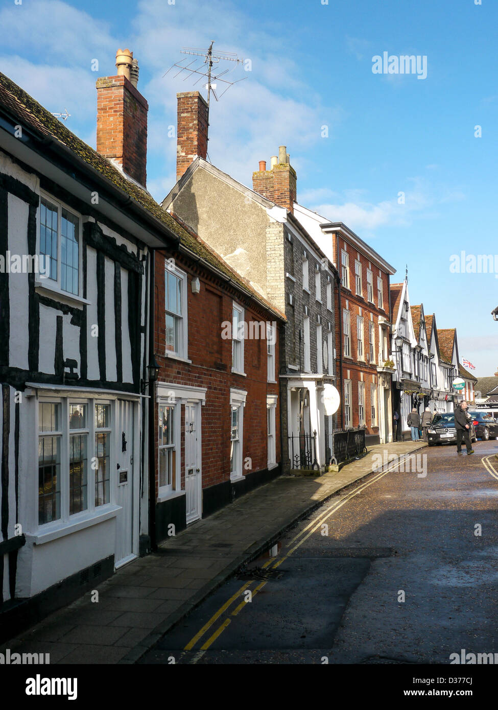 Eine Reihe von Tudor und georgianischen Stil Häuser in Framlingham Suffolk, Großbritannien Stockfoto