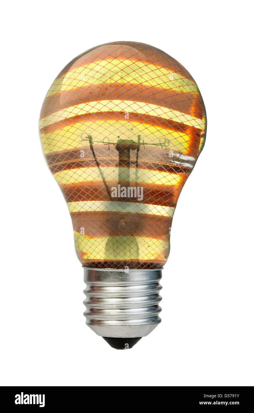 Lampe aus der Heizung. Ökologie-Konzeption. Weiß isoliert Stockfoto