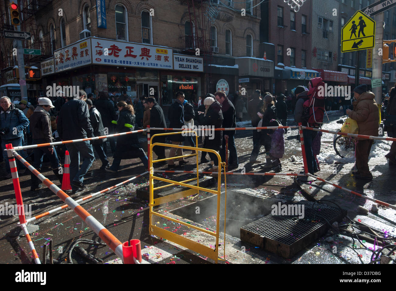 Chinatown in New York während der jährlichen Chinese Lunar New Year Feierlichkeiten Stockfoto