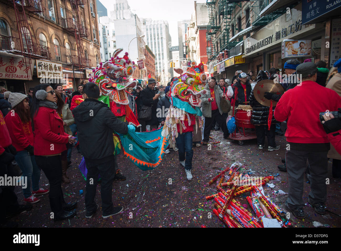 Chinatown in New York für die jährlichen Chinese Lunar New Year Feierlichkeiten Stockfoto