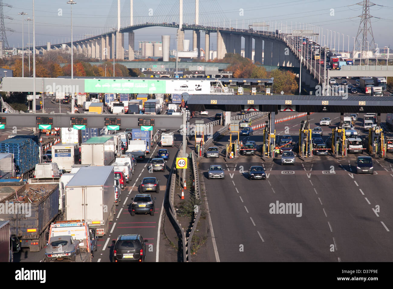 Ansicht des Grenzübergangs Dartford Bridge von Kent im Vereinigten Königreich Stockfoto