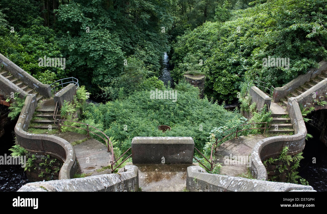 Die Überreste der riesigen und spektakulären viktorianischen Wassergärten im Castle Carr, Luddenden Dean, Yorkshire, Großbritannien, entworfen 1870 von John Hogg Stockfoto