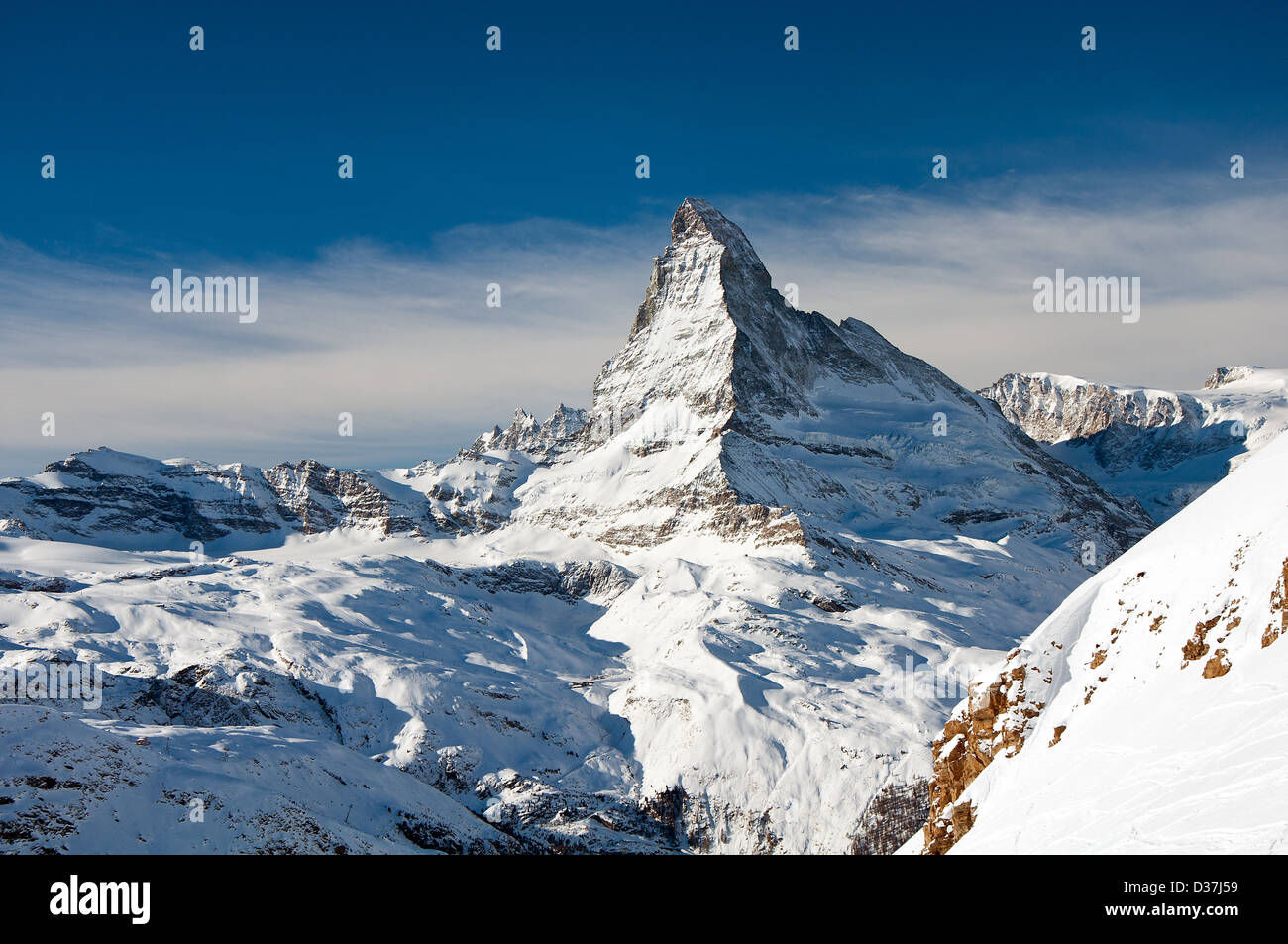 Panorama der Schweizer Alpen mit Matterhorn Stockfoto