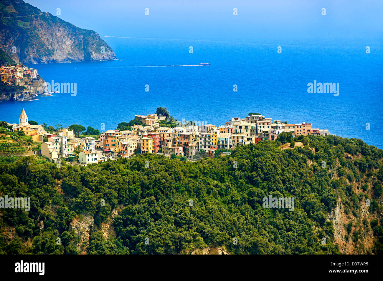 Foto der Hügel Dorf Corniglia, Nationalpark der Cinque Terre, Ligurien, Italien Stockfoto
