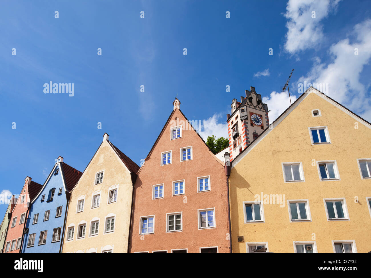 Farbigen Gebäuden, Füssen, Ostallgäu, Bayern, Deutschland Stockfoto