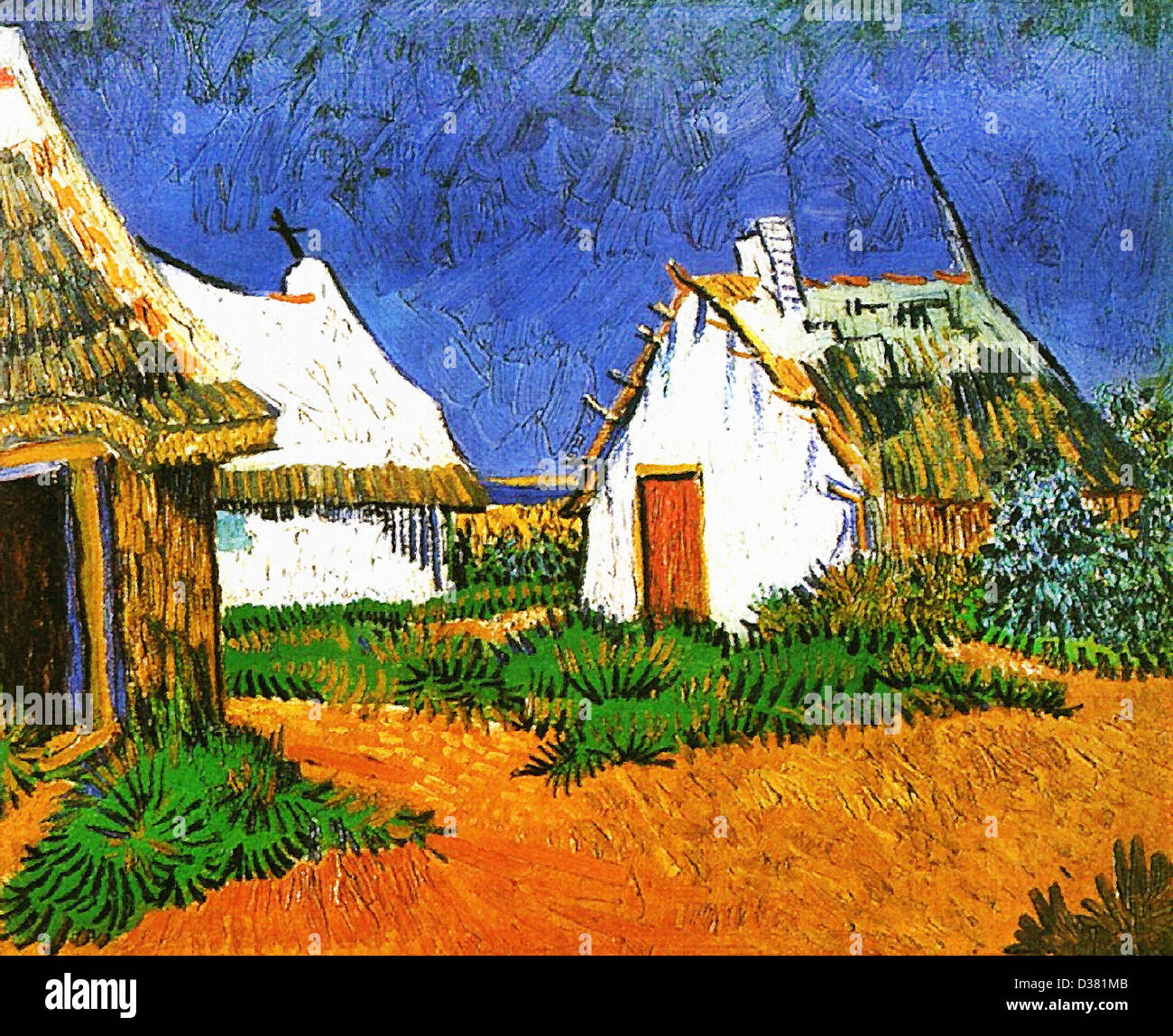 Vincent Van Gogh, drei weiße Cottages in Saintes-Maries. 1888. Post
