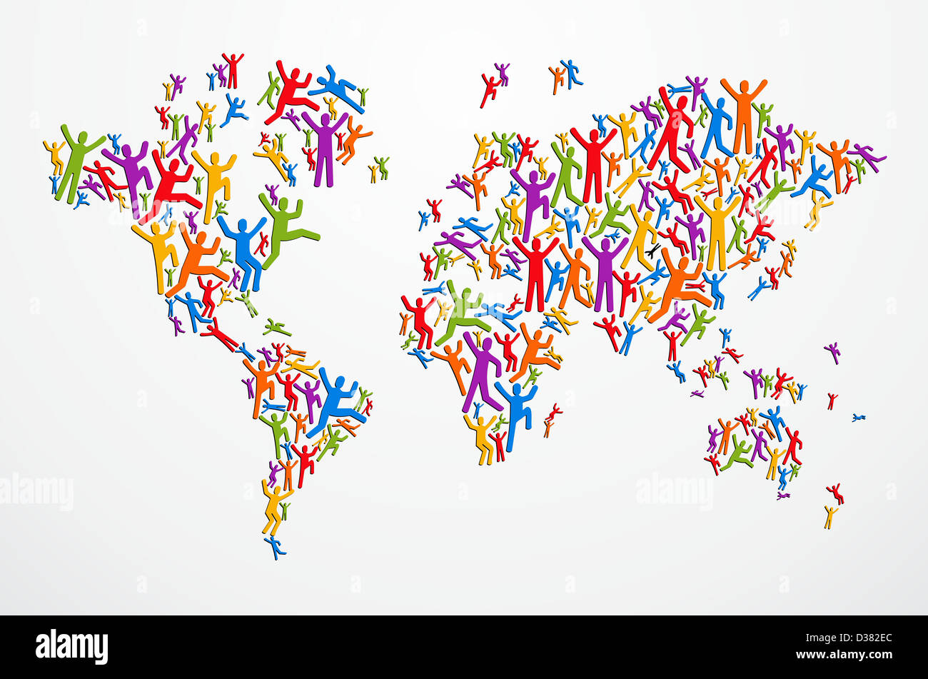 Bunte Vielfalt Menschen in der ganzen Welt Karte Form isoliert. Vektor-Datei geschichtet für einfache Handhabung und individuelle Farbgebung. Stockfoto