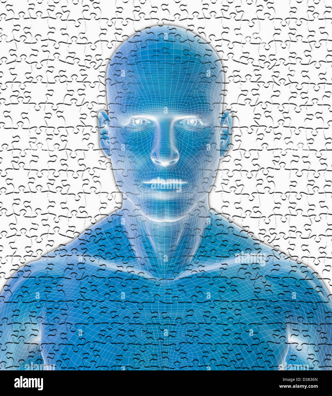 Digital erzeugte männliche Figur Puzzle Hintergrund Stockfoto