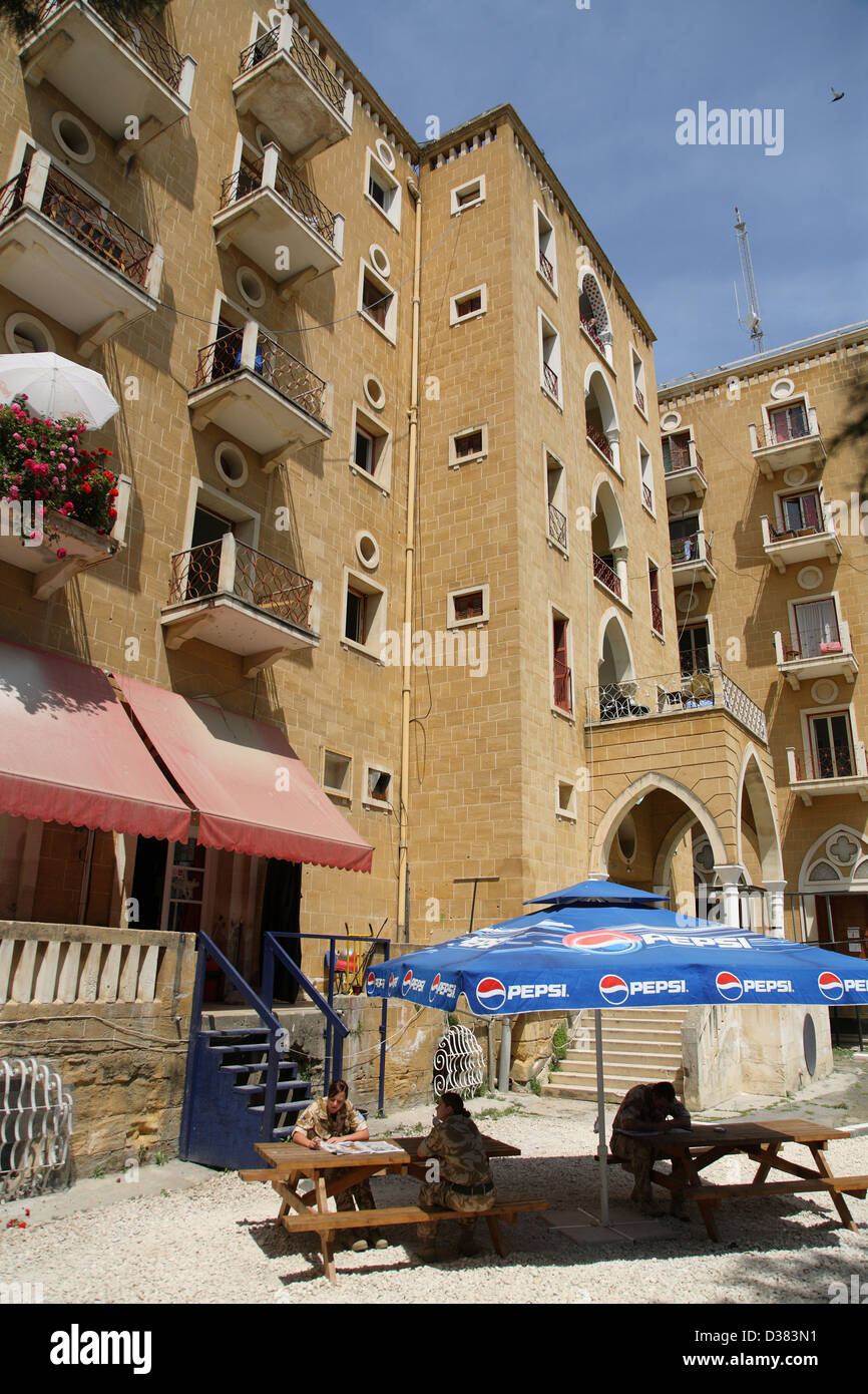 Ehemals Luxus Hotel Ledra Palace, jetzt Sitz der UNO schützende Kräfte UNFICYP, Nicosia, Zypern Stockfoto