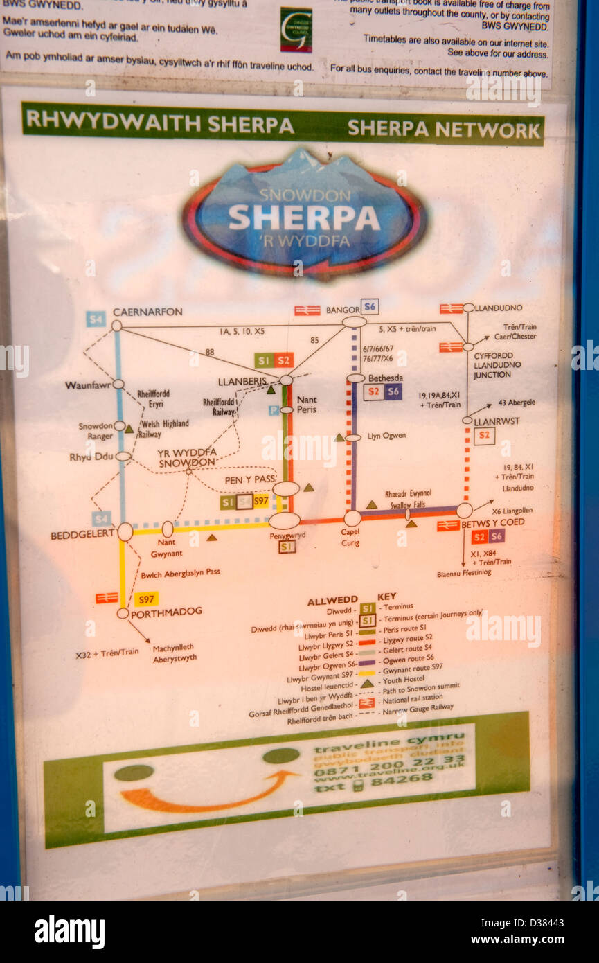 North Wales Sherpa öffentlichen Buslinien und Zeitplan Stockfoto