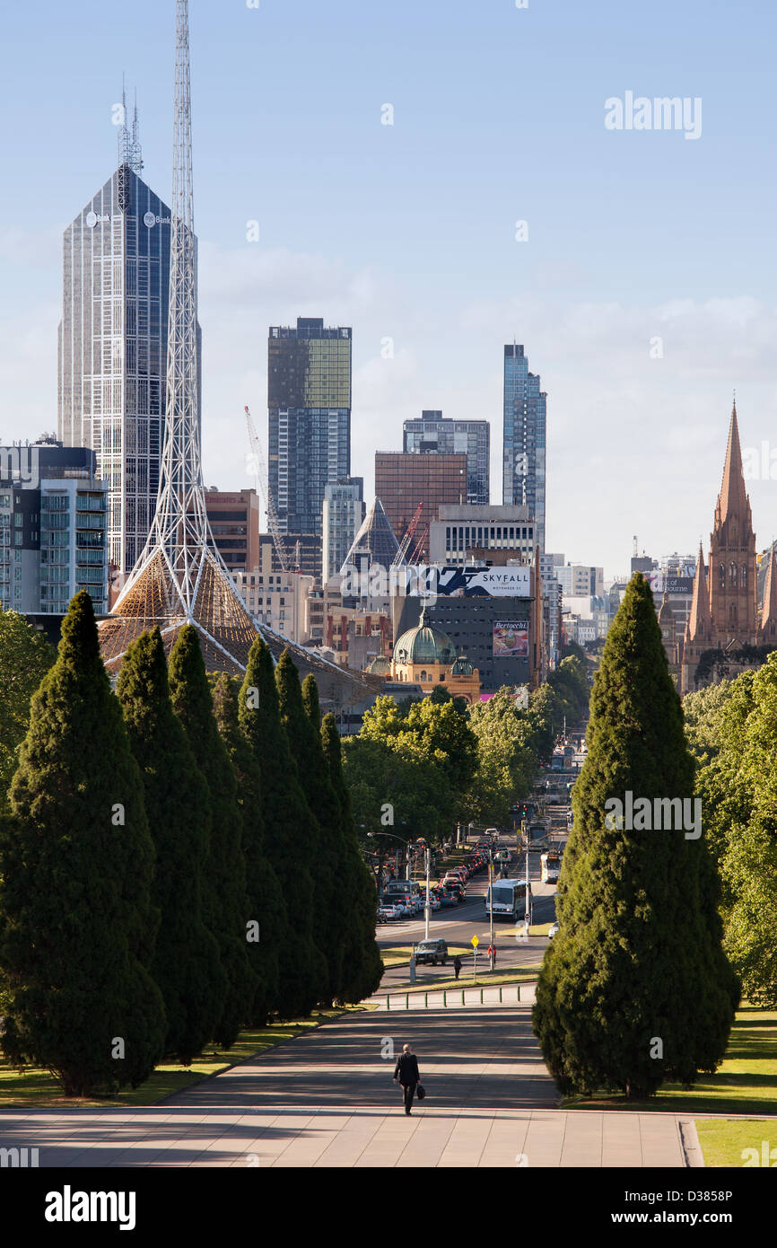 Melbourne City Skyline-Gedenktag Anzac Tag in Australien Stockfoto