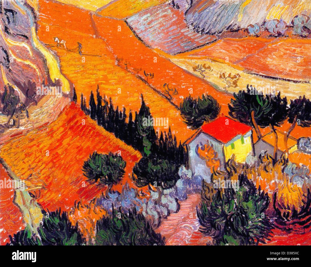 Vincent Van Gogh, Landschaft mit Haus und Pflüger. 1888. Cloisonnism. Öl auf Leinwand. Ort der Schöpfung: Frankreich. Stockfoto