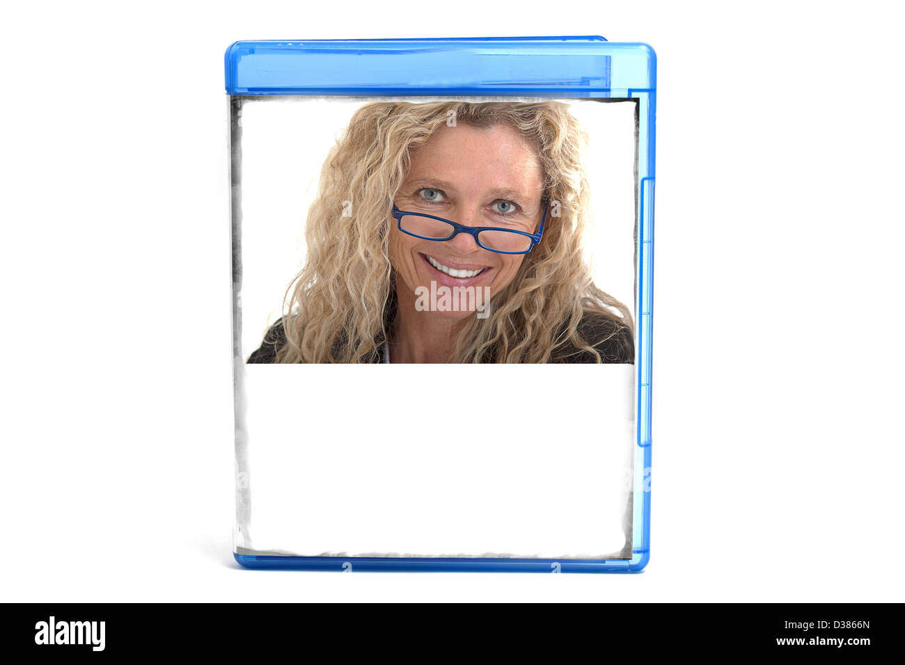 Blaue DVD-Hülle können Sie Ihr eigenes Cover oder Text mit Bild einfügen Stockfoto