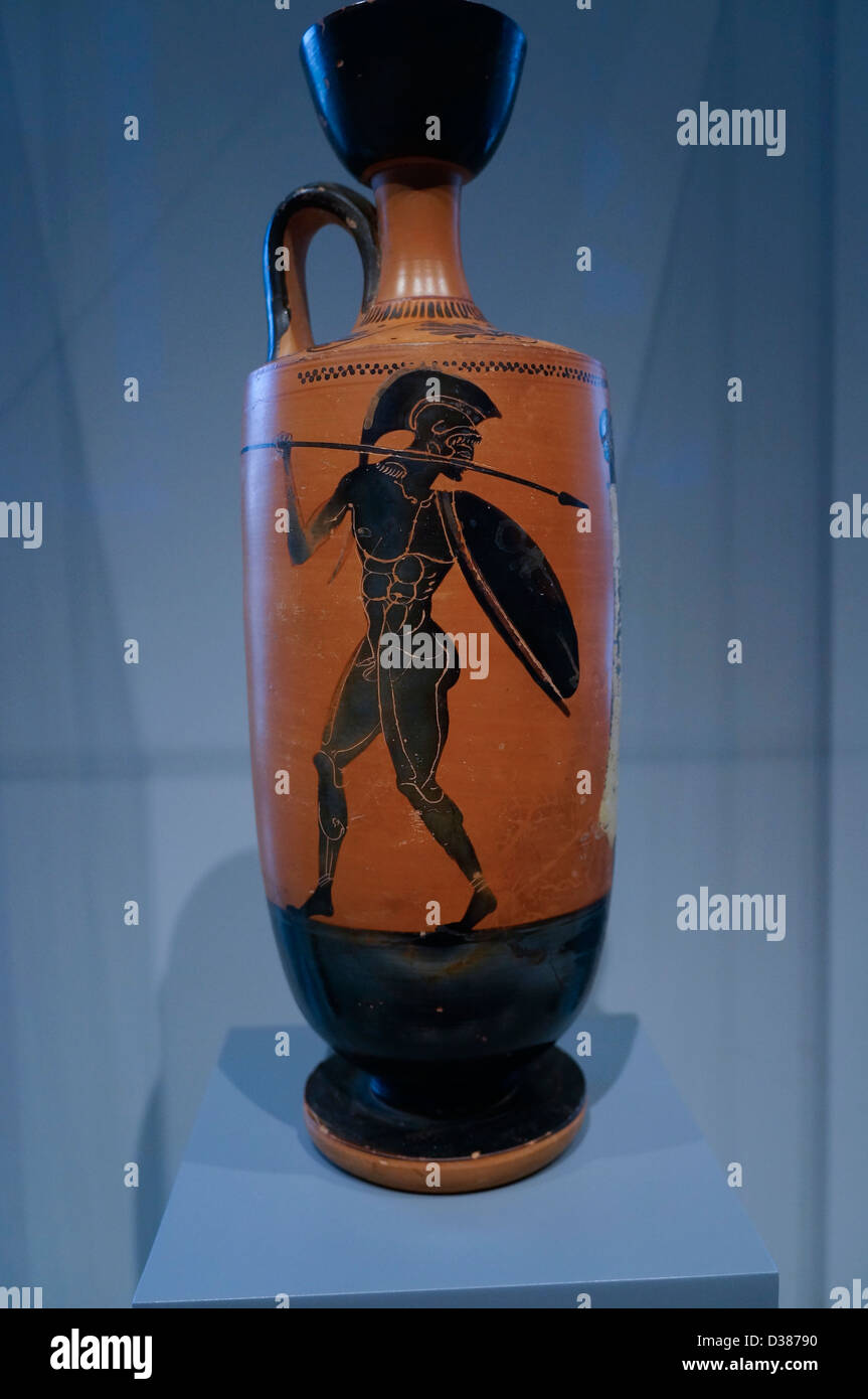Griechisch, Attika, Lekythos (Öl Flasche), 490/480 v. Chr. Terrakotta schwarzfigurige Technik. Stockfoto