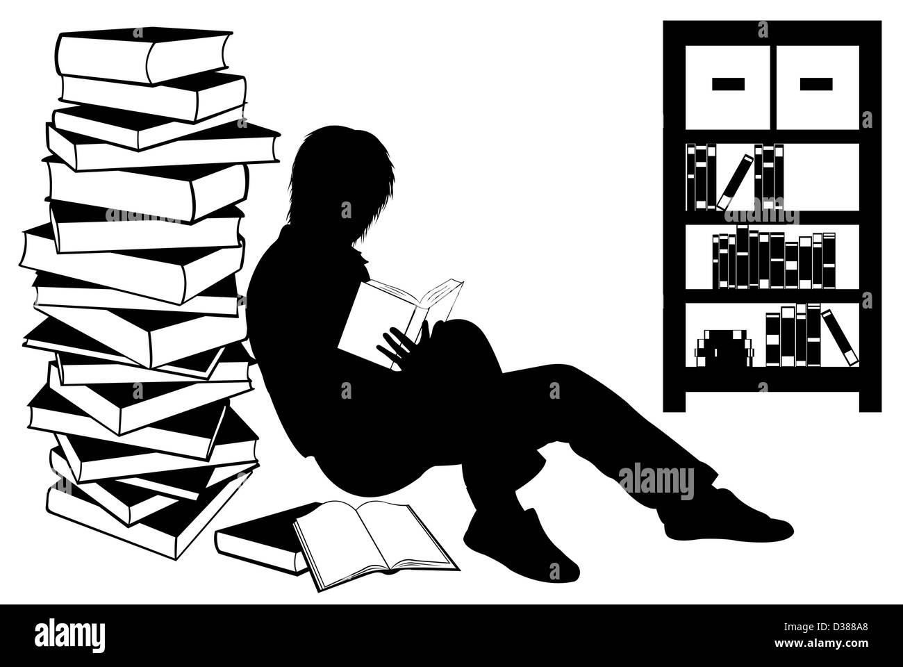 Silhouette eines Mädchens, ein Buch zu lesen Stockfoto